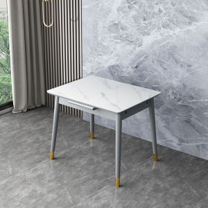 Stone Plate Retractable Dining Table For Home Small Apartment Modern Simple Dual-Use Solid Wood Accessible Luxury Foldable Scandinavian Dining Table