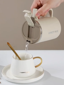 【Low Price】500ml 304 Stainless Steel Vacuum Coffee Mug Thermos Coffee Cup With Lid And Straw Double-layer Insulation Mug Office Coffee Cup Travel Water Cup earphea