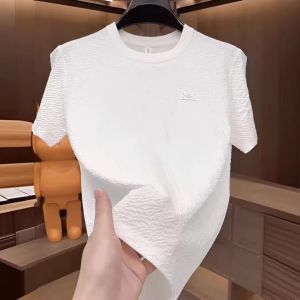 High Quality Mens Short Sleeve round Neck Ice Silk T-Shirt Lightweight Versatile Summer Fashion Trend Breathable Casual Top