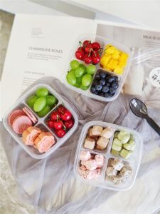 Fruit Cutter Boxes of Four Grid Fruit Take-out Box Disposable Thick Cut Fried Yogurt Take out Box Plastic Transparent