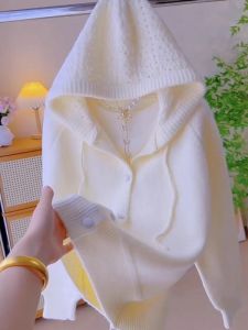 เสื้อสเวตเตอร์ถักแบบมีฮู้ดสำหรับผู้หญิง ทรงหลวม แขนยาว ปกติ ฤดูใบไม้ร่วง/ฤดูหนาว ผ้าถัก ปกติ ปกติ ปกติ