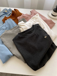 Lemon Wave Home Thickened Short Sleeve round Neck Metal Label Simple Pure Color Womens T-shirt Spring Versatile Small Size Top