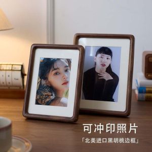 Modern Minimalist Black Walnut Miniature Solid Wood Picture Frame with Creative Display Stand Photo Washing Frame 4678 Inches