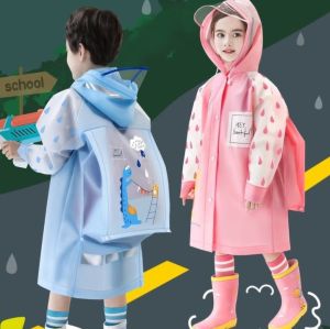 Kids Cartoon Raincoat Childrens Backpack Raincoat with Schoolbag Seat Pvc Cartoon Inflatable Brim Pupil Rain Coat 6-15Years