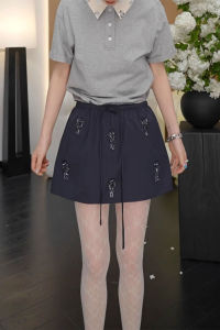 Váy Ngắn Chữ a Cạp Cao Thời Trang Mới Cho Nữ Mùa Hè Đơn Giản Thủ Công Đính Hạt Rút Dây Váy Ngắn Đa Năng Thon Gọn