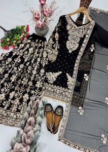 [PRE-ORDER] NEW ARRIVALS WOMEN BOLLYWOOD BLACK GOLD EMBROIDERY PAKISTANI PUNJABI SUIT KURTA SET WITH DUPATTA INDIAN ETHNIC WEAR DEEPAVALI WEDDING PARTY FESTIVE DRESS
