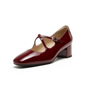 Belle | Red Thick Heel Mary Jane Shoe Leather Spring Wedding 2026