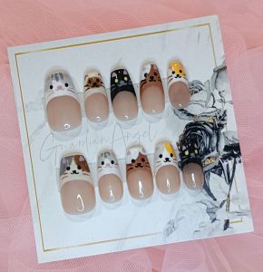 Handmade Press On Nails 法式猫咪穿戴甲 Fake Nails Kuku Palsu Reusable Nails