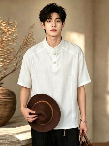 ZHUOCAN | White Chinese Style Textured Mens Polo Shirt Summer