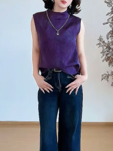 QINGNAER | Sleeveless High Neck Vest for Women Slim Purple