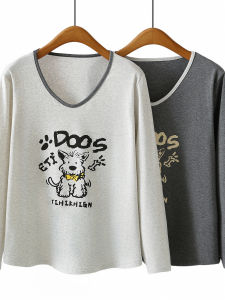 Áo Thun Cổ Tròn in Hình Chú Chó Hoạt Hình Cỡ Lớn Thường Ngày Mùa Thu 2025 Cho Nữ Áo Thun Rộng Rãi Thoải Mái Giảm Tuổi