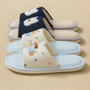 RUNROU | Cute Linen Slippers For Women Couples Non-Slip