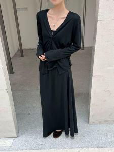 Modern Lazy Style Casual Knitted Cardigan Strap Half Skirt Three Piece Set Womens Spring Summer Fashion Ensemble Polyester Fiber Long Sleeve round Neck