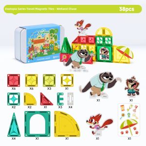 Educational Crazy Animal City Magnetic Building Tiles Mini Set
