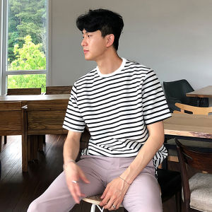 DAVID&ME | Striped Short Sleeve Mens T-shirt Summer Fashion Casual Loose Fit
