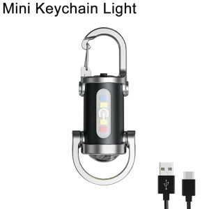 Mini Keychain Flashlight Rechargeable Pocket COB Working Light Outdoor Hook Emergency Warning Light for Camping Walking Hiking