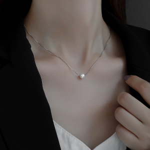 C.three Temperament Pearl Pendant Necklace Women Simple Niche Necklace Ins Retro Collarbone Chain