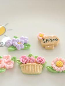Handmade DIY Resin Accessories for Flower Pots Phone Cases and Fridge Magnets with 7 Flower Designs Basketball Size Keychains