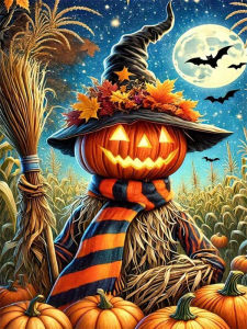 Tranh Thêu Kim Cương Hình Bí Ngô HUACAN Tranh Ghép Đá Pha Lê Halloween Tranh Khảm Đá Trên Vải Tự Làm Thủ Công Mỹ Nghệ