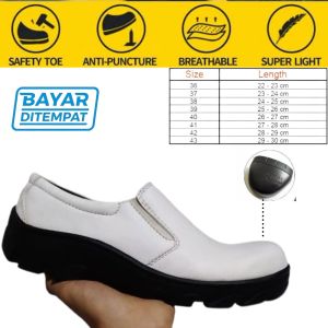 sepatu safety slipon putih/safety sorong sepatu kerja laboratorium warna putih
