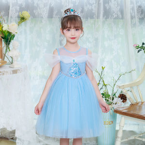2025 New Ice Princess Elsa One Shoulder Dress Girls Fairy Style Birthday Party Cotton Soft Processing mid High Waist Skirt