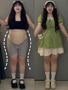 Green Square Collar Bubble Sleeve Dress Womens 2025 New Style Slimming plus Size Beautiful A-Line Skirt for Casual Wear