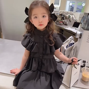 [1-9 Years][1-8Y] Korean Fashion Kid Baby Girl Cake Sleeveless Dress Button Black Cute Birthday Dresses Baju Budak Perempuan