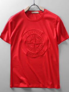 Ramsfeld Mens Ice Silk T-Shirt Short Sleeve Embroidered Slim Fit Summer Casual round Neck Youth Fashion Half Sleeve T-Shirt