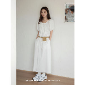 VNOOK | Đầm Hè Màu Đơn Dây Lưng Thon Tay Loe