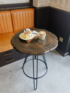Artsecond Vintage American Style Coffee Table round Wooden Top Iron Art Sweet Shop Furniture Loft Style for Home Decoration