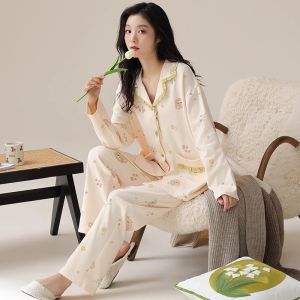 MiiOW | Cat Lady Pure Cotton Sleepwear Long Sleeve Set Spring Autumn Cute Outerwear Cardigan Home Clothes Womens Fashion Comfortable