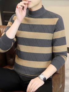 HENGYUANXIANG | Thickened Fleece Lined Integrated High Collar Knitted Sweater For Men Fashionable City Style Winter Base Layer Shirt Half High Collar Sweater