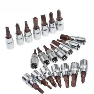 21PCS S2 Steel Bit Socket Set 1/4 Inch Drive Torx Hex Phillips Slotted Screwdriver Bits Ratchet Wrench Auto Hand Repair Tool Kit
