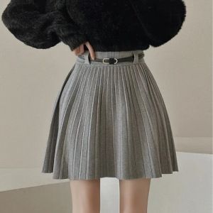 Chic Korean Style High Waist Slimming Knit Skirt for Women Spring Season Waist Belt Curling Design Perfect for 18-24 Years Old