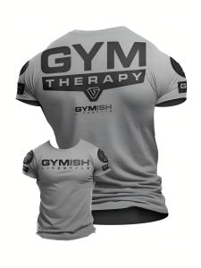 Summer fashion mens muscle training letter print comfortable and breathable round neck T-shirt outdoor casual sports top