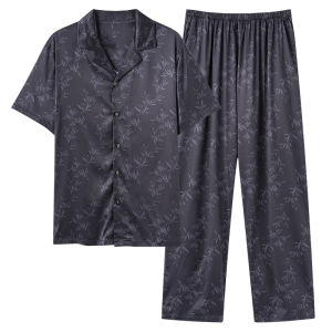 miiow | Mens Summer Long Sleeve Sleepwear Set Casual Cool Feeling Large Size Home Leisure Comfortable Ice Silk Polyester Blend Suit