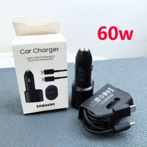 Samsung | SAMSUNG Type C Car Charger USB A/C 60W PD Fast Charging Auto Cargador For Samsung Galaxy S25 S24 S23 Note 20 Ultra &Tipo C Cable