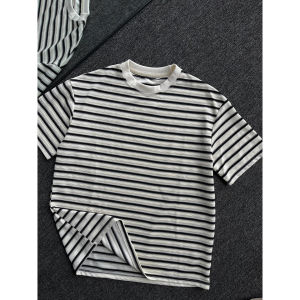 OUMULONG | Striped Short Sleeve T-shirt 5/4 Length Sleeves