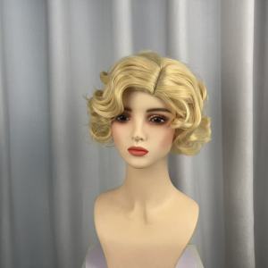 Marlon Golden Blonde Short Curl Wig High Temperature Silk Cosplay Female Performance Props Lady Fake Hair Daily Whole Wig