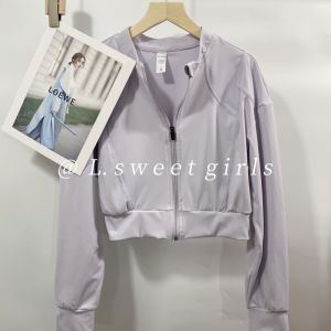 Womens Yoga Sportswear Jacket Short Fit Slim Long Sleeve Zipper Collar Top Running Fitness Clothes Moisture Wicking Super Elastic