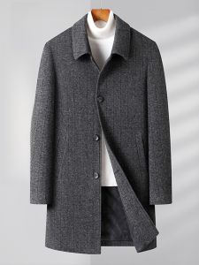 ROMON | Lormen Mens Woolen Coat Autumn Winter Fashion Business Casual Mid-Length Thickened Warm Windproof Outerwear