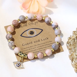 Blessed Evil Eye Bracelet 8mm Natural Stone Beads Cleaned Lucky Amulet Blue Eye Elastic Wristband Gift Jewelry