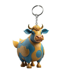 Cute Animals Pendant Keychain O-Shaped Buckle Cow Sheep 2D Plane Acrylic Plate Link Keyring Bag Car Interior Daily Decoration
