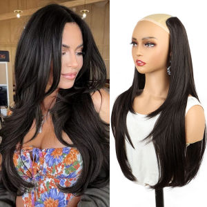 WIGSIN 22Inch Synthetic Long Straight Layered Clip-in Hair Extension V-shaped Black Blonde Invisible Hairpiece for Women