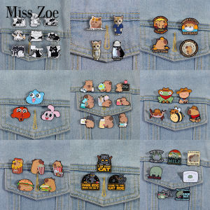3-6 pcs/set 2025 Cute Animal Series Enamel Pins Capybara Frog Black Cat Brooches Lapel Badges Jewelry Gift for Friends