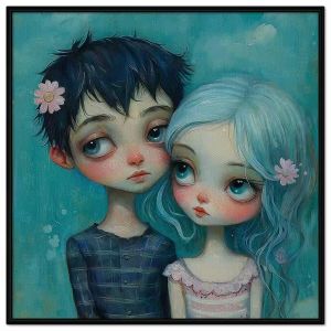 Tranh vẽ tình yêu cặp đôi dễ thương. Tranh treo tường dán tường sơn dầu canvas. CGI-1486