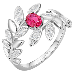 CARAXY | Luxurious Pigeon Blood Red Cultivated Ruby Sterling Silver Ring