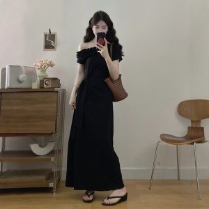 Stylish V-Neck Off-Shoulder Dress Large Size Slimming Waist Cinched