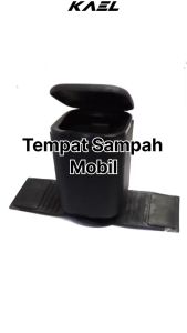 Tempat Sampah Mobil Universal Kotak Kecil Plastik Karet & Karpet Lapis Kulit Sintetis Hitam Corak Bunga Putih