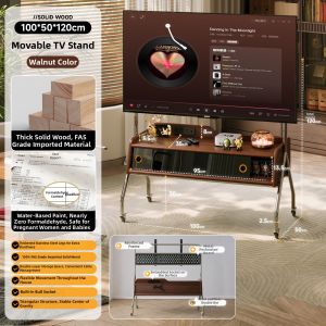 ZHUOHE | Movable TV Stand Wooden Home Use Vintage Style